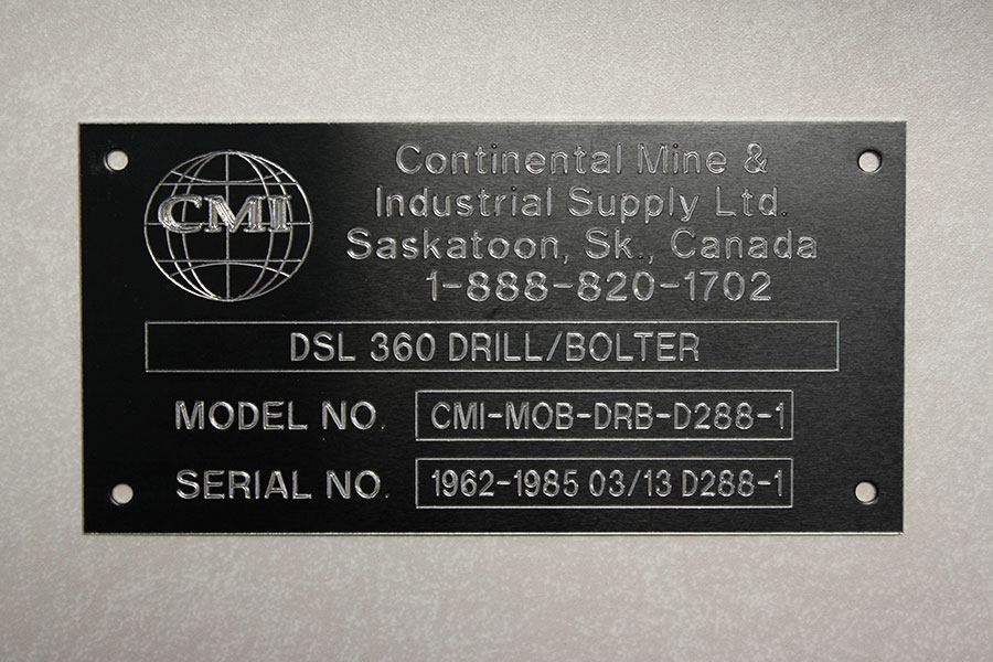 Protouch Engraving Ltd.Industrial Engraving Signage 2025 Scratch Engraved Plate. This is a black plate scratch engraved for heavy equipment.